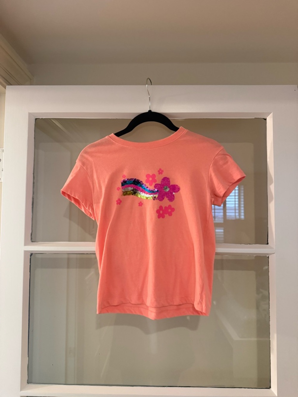 Coral Color Changing Sequin Rainbow Flower Tee